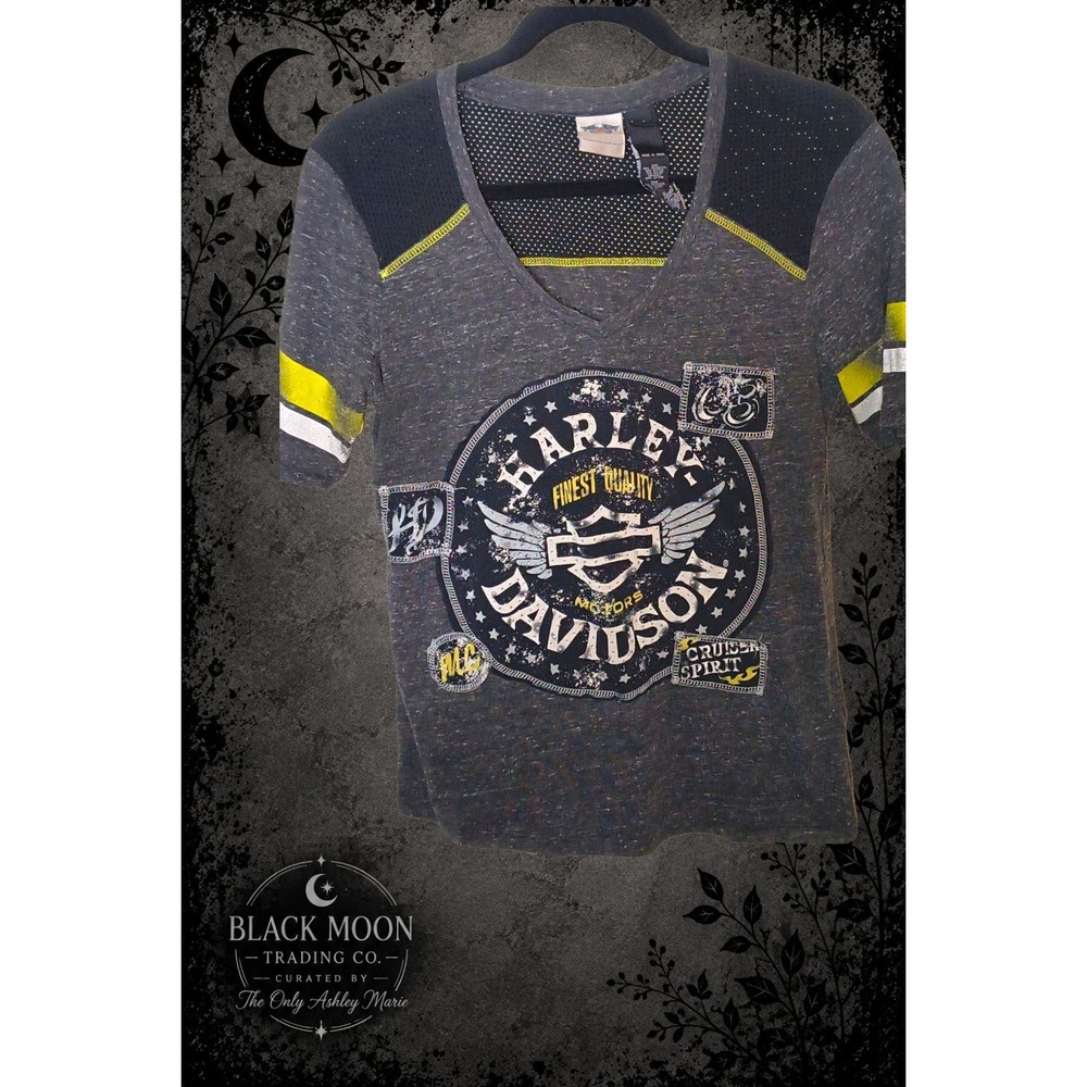 Harley Davidson Women's Large Gray Finest Quality Cruiser Spirit V Neck T Shirt